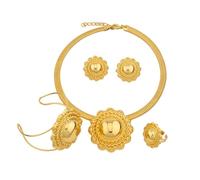 runhuabaihuo Vecchi set di gioielli placcati for donne, collana girocollo, bracciale, orecchini, anello regalo, gioielli da sposa(A543-G)