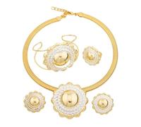 runhuabaihuo Vecchi set di gioielli placcati for donne, collana girocollo, bracciale, orecchini, anello regalo, gioielli da sposa(A543-T)