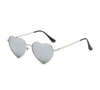 RUNHUIS Occhiali da sole polarizzati a forma di cuore donna uomo hippie occhiali vintage amore occhiali da sole per festival festa oro montatura in metallo con UV400, Argento/Argento Specchio