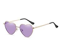 RUNHUIS Occhiali da sole polarizzati a forma di cuore donna uomo hippie occhiali vintage amore occhiali da sole per festival festa oro montatura in metallo con UV400, Oro/viola