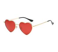 RUNHUIS Occhiali da sole polarizzati a forma di cuore donna uomo hippie occhiali vintage amore occhiali da sole per festival festa oro montatura in metallo con UV400, oro/rosso