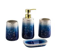 RUNLAIKEJI Set di accessori per il bagno, ceramica blu, finitura opaca, 1 dispenser di sapone, 1 portasapone, 2 bicchieri