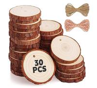 RUNMKUO Dischetti Legno Grezzo 30 pezzi 6-7 cm Fette di Legno Naturale Con Corda da 20 M,Taglio Perfetto per Il Processo Di Bricolage, Regalo Decorativo,Natale Feste Matrimonio Segnaposto