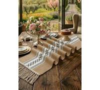 Runner 180x30 BOSALONI HOME Etnico Chic, tovaglia lunga rettangolare jacquard con frange, elegante centrotavola decorativo per tavolo da pranzo, cucina e soggiorno - Etnico Chic