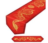 Runner Cinese Drago, 183x33cm Tovaglia Drago Cinese Runner de Tavolo Asiatico Decorazioni per Capodanno Festa di Primavera Festa a Tema Cucina Sala da Pranzo Tovaglia (Rosso)