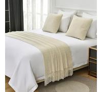 Runner da letto beige e sciarpa per piedi, coperta accogliente per camera da letto, decorazione per hotel, dormitorio, letto singolo, matrimoniale, elegante accessorio per la casa