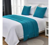 Runner da letto blu e sciarpe per i piedi, coperta per camera da letto, protezione hotel, soggiorno, dormitorio, singolo, matrimoniale, accogliente ed elegante, accessorio per la casa