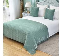 Runner da letto e cuscini coordinati Sciarpa dell'hotel Cuscino Decorazione Jacquard Frange Copridivano for sedie for la casa Decorativo for camera letto)(Light Green,130*230cm for 150cm bed)