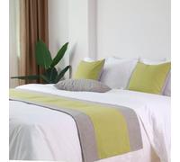 Runner da letto in cotone e lino con strisce grigie su entrambi i lati, sciarpa per letto matrimoniale king size per casa o hotel, copriletto semplice- Green|| 48x240cm for 1.8m bed