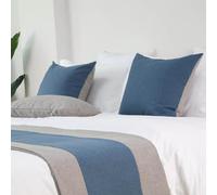 Runner da letto in cotone e lino con strisce grigie su entrambi i lati, sciarpa per letto matrimoniale king size per casa o hotel, copriletto semplice- Blue B|| 48x240cm for 1.8m bed