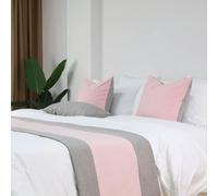 Runner da letto in cotone e lino con strisce grigie su entrambi i lati, sciarpa per letto matrimoniale king size per casa o hotel, copriletto semplice- Pink|| 48x210cm for 1.5m bed