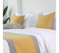 Runner da letto in cotone e lino con strisce grigie su entrambi i lati, sciarpa per letto matrimoniale king size per casa o hotel, copriletto semplice-Yellow|| 48x210cm for 1.5m bed