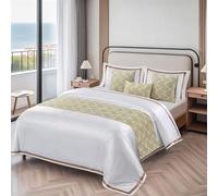 Runner da letto lavorati a maglia, sciarpa a onde geometriche jacquard fronte-retro che blocca la protezione della copertura del for il matrimonio camera dell'hotel)(Matcha,45*240cm for 180cm Bed)