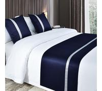 Runner da letto morbidi come la seta e cuscini abbinati Sciarpa da letto in tinta unita Corridore da letto per il piede del letto Copriletto a contrasto di colore-Dark Blue||240X50cm for 1.8m Bed