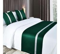 Runner da letto morbidi come la seta e cuscini abbinati Sciarpa da letto in tinta unita Corridore da letto per il piede del letto Copriletto a contrasto di colore-Dark Green||2 Pillowcases(50X50cm)