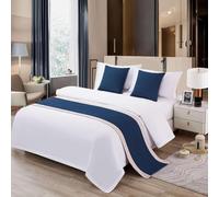 Runner da letto, sciarpa per letto da hotel, in cotone e lino, tinta unita, protezione morbida per la biancheria da letto, semplice, decorazione per letto matrimoniale, king size, blu, solo 2 federe