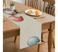 Runner da tavola a forma di simpatico animale, con palloncini a forma di coniglietto ad acquerello, decorativo, per feste primaverili, riunioni di famiglia, celebrazioni, 33 x 183 cm
