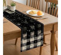 Runner da tavola a quadri bianco e nero, motivo rustico a scacchi, per autunno inverno, cucina, sala da pranzo e riunioni festive, 33 x 183 cm