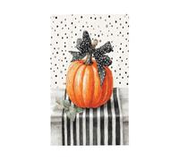 Runner da tavola a righe bianche e nere con zucche arancioni, bandierine per la casa, 0,9 x 1,5 m, con occhielli, decorazioni per interni ed esterni, feste per la casa