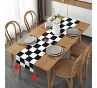 Runner da tavola a scacchi bianco e nero per tavolo da pranzo, 35 x 152 cm, con nappe, stile bohémien, runner da tavola per cucina, casa, Natale, Halloween, feste, vacanze, decorazione