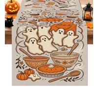 Runner da tavola a tema Halloween con fantasmi e biscotti, 33 x 228 cm