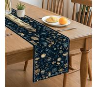 Runner da tavola a tema nautico, elementi oceanici vintage con creature marine e design bussola, per decorazione della casa, sala da pranzo e celebrazioni per le vacanze, 33 x 183 cm