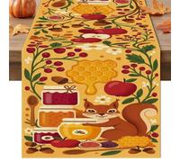 Runner da tavola autunnale con scoiattolo e miele, 33 x 228 cm