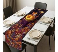 Runner da tavola autunnale con volpe, foglie floreali colorate rustiche, decorazione per la casa per riunioni di famiglia, celebrazioni del Ringraziamento, 33 x 183 cm