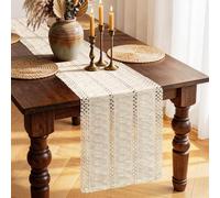 Runner da Tavola Beige Bianco, Boho Macramè in Cotone e Lino, Stile Country, Tovaglia Moderna per Tavolo da Pranzo, Cucina, Matrimoni, Feste Decorazioni Festive, 30x140 cm