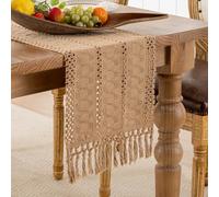 Runner da Tavola Boho 30x140cm Runner da Tavolo Moderno Macrame con Nappe Marrone Autunnale Runner da Tavola in Lino e Cotone per la Decorazione da Cucina, Sala da Pranzo, Soggiorno Marrone