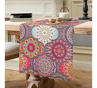 Runner da Tavola Boho Stile Vintage Rosso Primaverile Moderno in Lino Impermeabile - Lavabile per Sala da Pranzo, Feste, Vacanze, Decorazione 40 X 140cm C