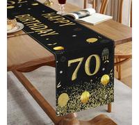 Runner da Tavola Compleanno Nero con Pois Dorati e Palloncini per Donna Uomo HAPPY 70TH BIRTHDAY Centrotavola Compleanno per Tavolo Esterno Interno Vacanza Cucina Feste Celebrazioni Decor 40x140 cm