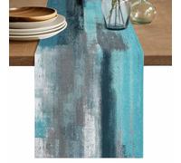 Runner da tavola con arte astratta turchese e grigio, runner da tavolo da pranzo/caffè, lavabile, antiscivolo, rettangolare, decorazione per feste in fattoria, vacanze, cene, 33 x 188 cm, lungo