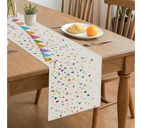 Runner da tavola con coriandoli colorati, fantasia a pois e triangoli per feste in casa, cene e riunioni festive, 33 x 183 cm