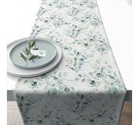 Runner da tavola con foglie di eucalipto in cotone per la decorazione della tavola. Runner da tavolo 150 x 40 cm