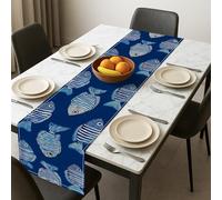 Runner da tavola con pesci nautici, design marino blu costiero per la decorazione di tutti i giorni, perfetto per riunioni estive e feste a tema spiaggia, 33 x 183 cm
