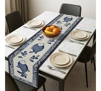 Runner da tavola con pesci nautici, motivo creature oceaniche costiere blu, decorativo, per tavolo da pranzo primaverile ed estate, decorazione per la casa, 33 x 183 cm
