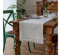 Runner da tavola con ricamo floreale 3D, per la decorazione della casa, tovaglia jacquard in cotone e lino con pizzo ciglia, nappe vintage, decorazione da tavolo per soggiorno, sala da pranzo, tea