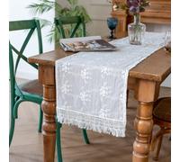 Runner da tavola con ricamo floreale 3D, per la decorazione della casa, tovaglia jacquard in cotone e lino con pizzo ciglia, nappe vintage, decorazione da tavolo per soggiorno, sala da pranzo, tea