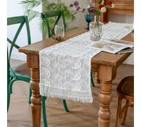 Runner da tavola con ricamo floreale 3D, per la decorazione della casa, tovaglia jacquard in cotone e lino con pizzo ciglia, nappe vintage, decorazione da tavolo per soggiorno, sala da pranzo, tea