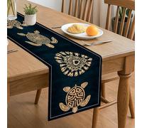 Runner da tavola con tartarughe nautiche, motivi floreali bohémien, per estate, spiaggia, decorazione per la casa e riunioni di famiglia, 33 x 183 cm