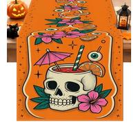 Runner da tavola con teschio tropicale, decorazione per Halloween, 33 x 228 cm