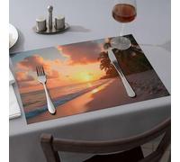 Runner da tavola con tramonto sulla spiaggia con palme, tovaglietta estiva in silicone per cucina (6 pezzi)