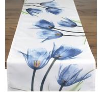 Runner da tavola con tulipani blu, beige, crema, motivo moderno stampato, per la primavera e l'estate, 40 x 140 cm