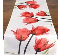 Runner da tavola con tulipani, rosso, beige, crema, motivo moderno stampato, per la primavera e l'estate, 40 x 140 cm