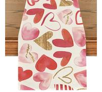 Runner da Tavola Cuore d'amore Rosso San Valentino Lino Lavabile Tovaglia Runner Decorazione Primavera Estate per Sala da Pranzo Matrimoni Picnic Interni Vacanze Feste Cucina 40x240cm