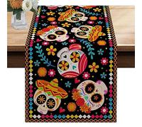 Runner da Tavola del Giorno dei Morti, Decorazioni da Tavola di Halloween Runner da Tavola con Teschio Decorazioni da Tavola Dia De Los-Muertos per La Decorazione Domestica, Lungo 72 Pollici