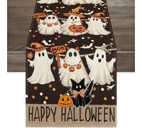 Runner da Tavola del Giorno dei Morti Runner da Tavola di Halloween 33 x 183 cm Tovaglia di Halloween Runner Halloween per Tavola Autunnale Halloween per la Cena del Partito Domestico (A)