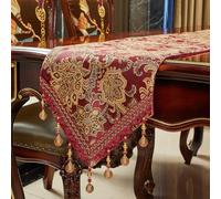 Runner da tavola di lusso dal design vintage, lungo 228,6 cm, in tessuto jacquard ricamato, con nappe, per sala da pranzo, comò, decorazioni natalizie per feste del Ringraziamento (rosso, 30 x 228 cm)