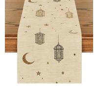 Runner da tavola Eid Mubarak, Eid Al Fitr Golden Moon Ramadan Ei-d Banner, Moon Star Ramadan Holiday Festival, Ramada-n Decorazioni da tavolo per cucina, famiglia, vacanze, feste all'aperto